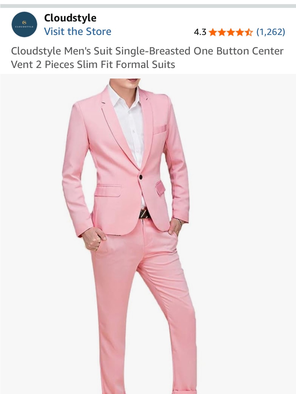 Pink Slim-Fit Men's Suit Jacket & Pants